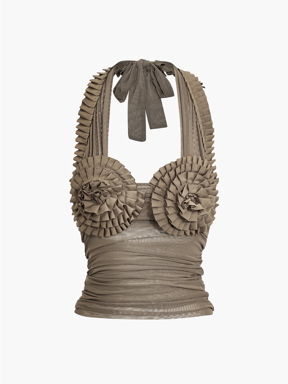 Micas Pleated Mesh Halter Tank Top L XP-17